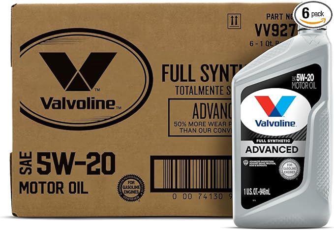 Valvoline Advanced Full Synthetic SAE 5W-20 Motor Oil 1 QT, Case of 6
