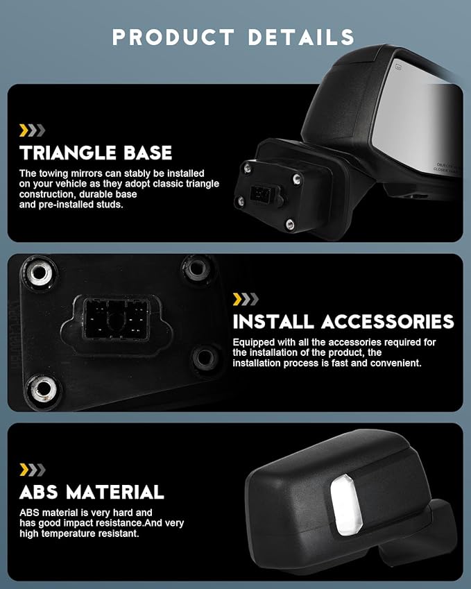 OCPTY A Pair Of Towing Mirror Fit For 2019 2020 2021 2022 2023 For Chevrolet Silverado 1500 With Power Heated Light On Cover Puddle Light Blind Spot Light Temp Sensor Power Folding Black Texture