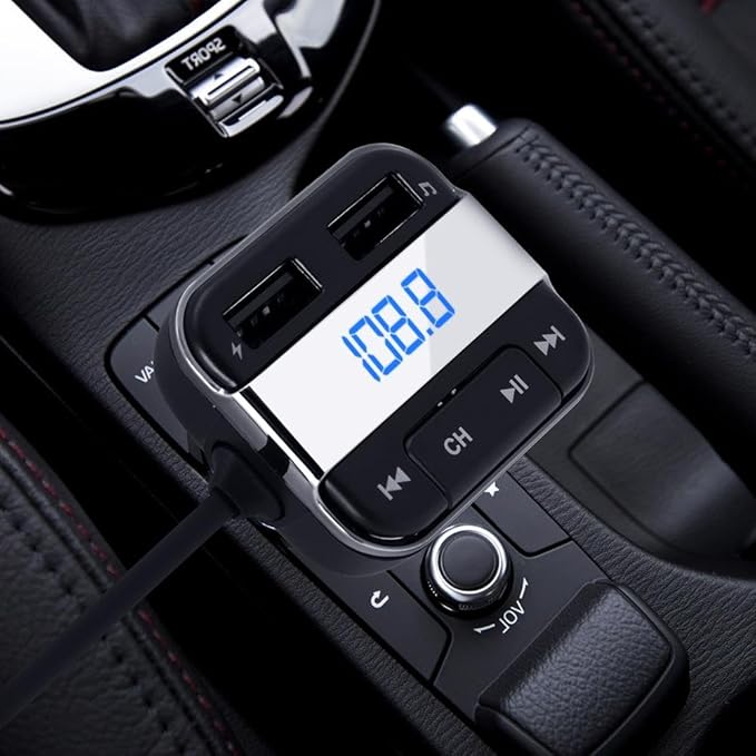 Pyle Cigarette Lighter Bluetooth FM Transmitter - Universal Wireless Car Bluetooth Adapter, Music Audio Stereo Radio Receiver w/Mic, Handsfree Calling, Siri/Google Asst, USB, SD Card Slot - PBT91.5