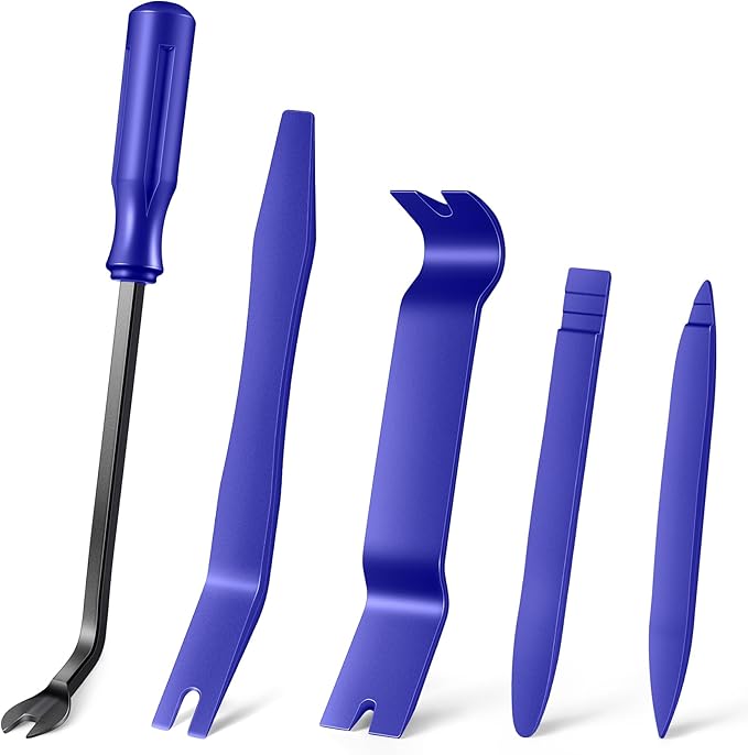 LivTee 5 pcs Auto Trim Removal Tool Kit, No Scratch Plastic Pry Tool Kit - Interior Door Panel Clip Fastener Removal Set for Vehicle Dash Radio Audio Installer (Blue)