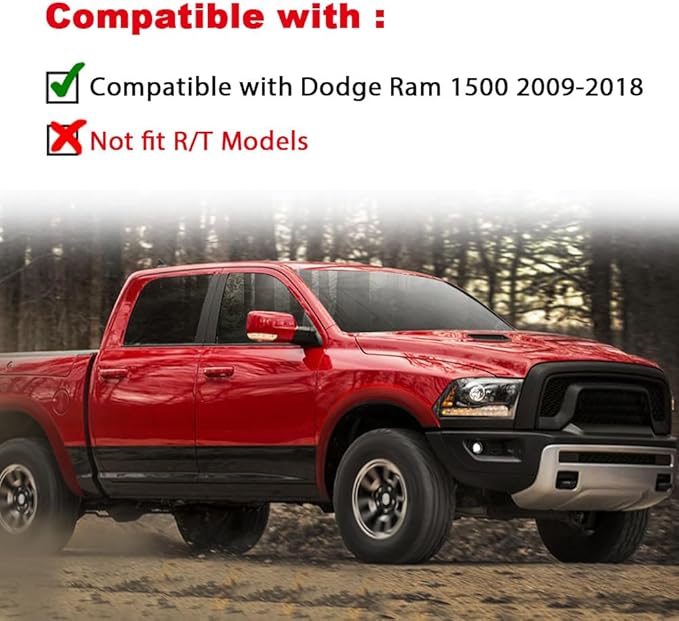 G-PLUS 4Pcs Fender Flares Compatible With Dodge Ram 1500 2009-2018 Textured Factory Style 68054339AB, 68054338A