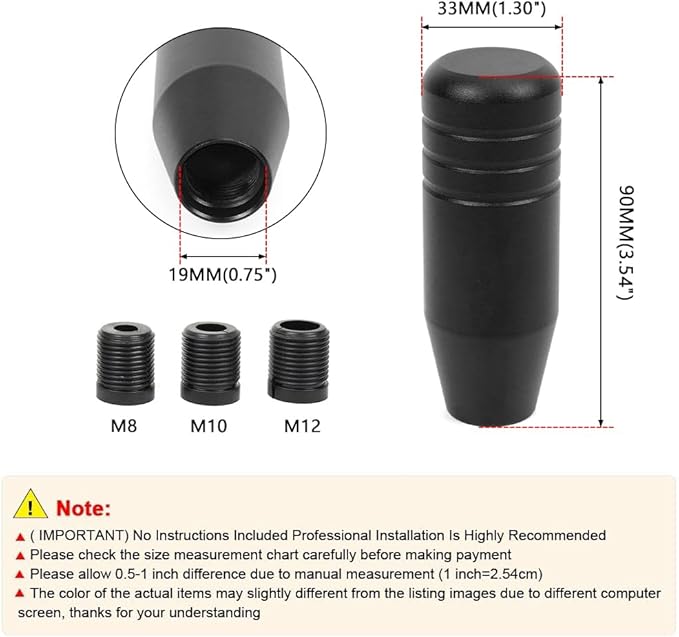 muge racing Universal 3.5inch Aluminum Alloy Shift Knob, Heavy Duty Car Gear Lever Stick Shifter Handle fit Most Automatic Manual Vehicle Black