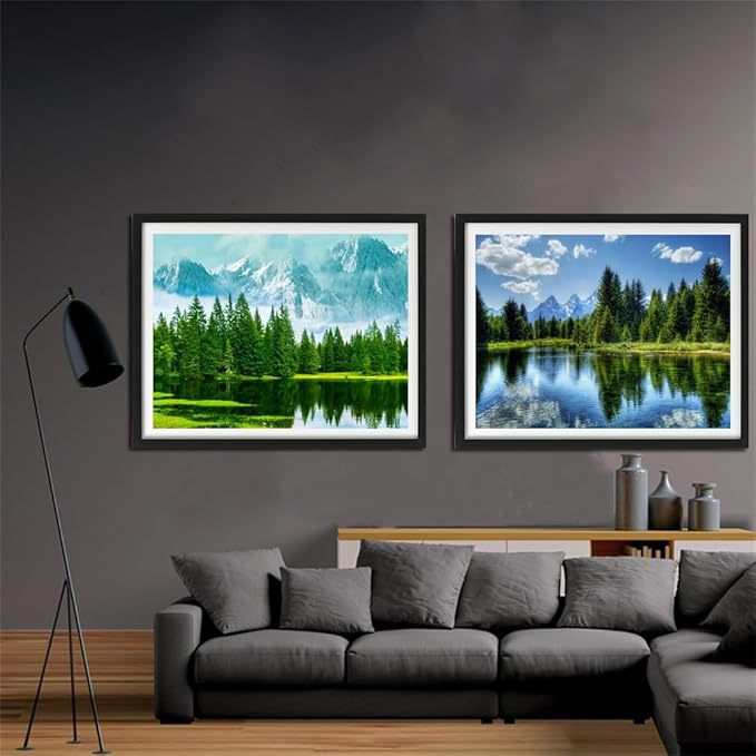Paint by numbers Kit for adults beginners 2 pack paint by numbers kits for adults rolled up canvas for painting home decor creative wall art with colorful box 12x16 inch Landscape Lake(221-222)