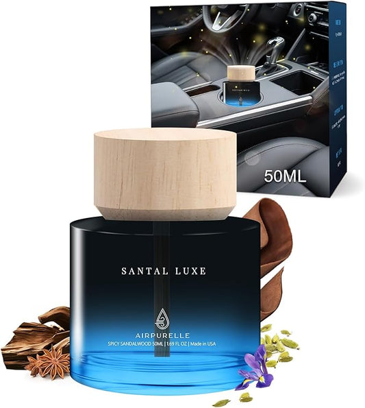 Car Air Freshener for Men & Women – Long-Lasting Spicy Sandalwood Essential Oil Diffuser for Car Cup Holder – 50ML (1.7 FL OZ) Car Scent Diffuser, Inspired by Perfume – Made in USA