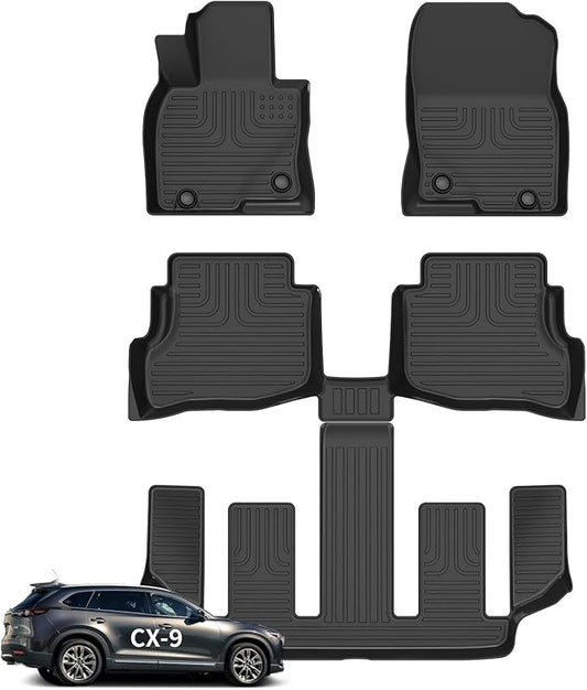 Wayhigh-All Weather Floor Mats Fit for 2016-2023 CX-9 7 Seats TPE Car Mats Waterproof Heavy Duty Rubber Floor Liners for CX9 Accessories