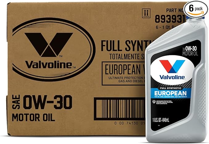Valvoline European Vehicle Full Synthetic SAE 0W-30 Motor Oil 1 QT, Case of 6