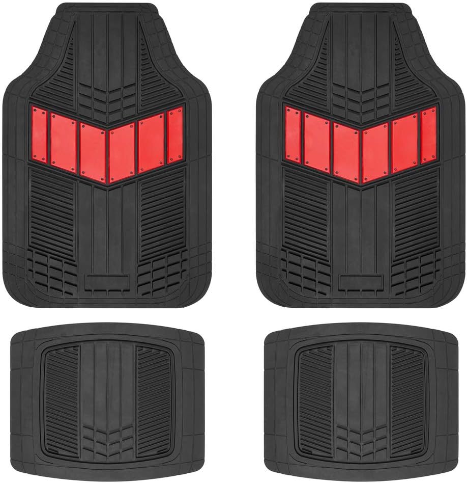 BDK Rubber Car Floor Mats All Weather Waterproof 4-Piece Sporty Two-Tone Design Car Mats Full Set - Universal Trim-to-Fit Floor Mats for Car, SUV, & Trucks - Car Carpet Protector