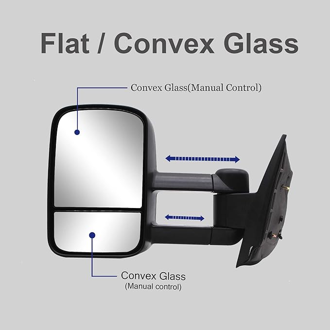 WLLW Towing Mirrors fit for 2007-2014 Chevy Silverado 1500 2500 3500 Suburban GMC Sierra Yukon Tow Mirror Manual Adjustment Glass Manual Telescoping Folding Black A Pair LH RH