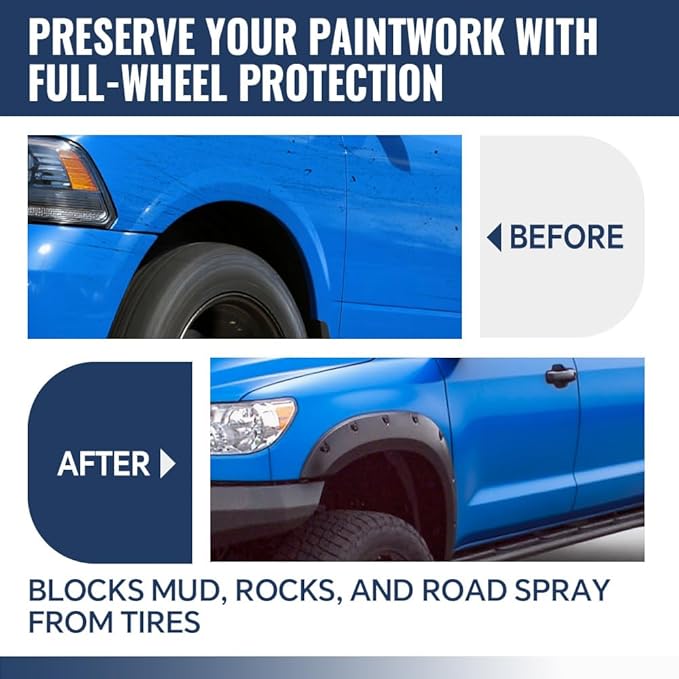 4PCS Fender Flares Fit Ford F-150 2015 2016 2017, Only Fit 67.1"/78.9"/97.6" Bed Length Styleside Models Textured Riveted Style Wheel Trim Accessories