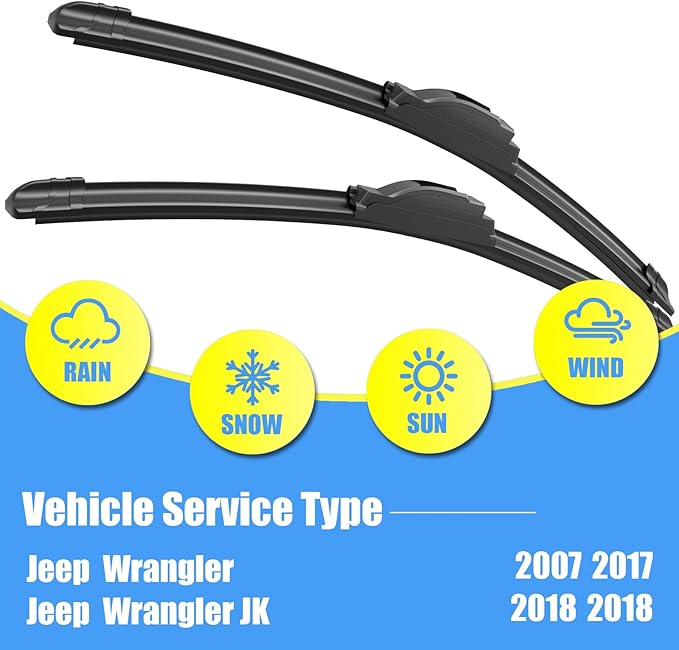 Gavimnal® 15"+15" Silicone Wiper Blades Replacement For 2007 2008 2009 2010 2011 2012 2013 2014 2015 2016 2017 Jeep Wrangler/2018 Wrangler JK,All-Season Front Windshield Wiper Blades(Set of 2)