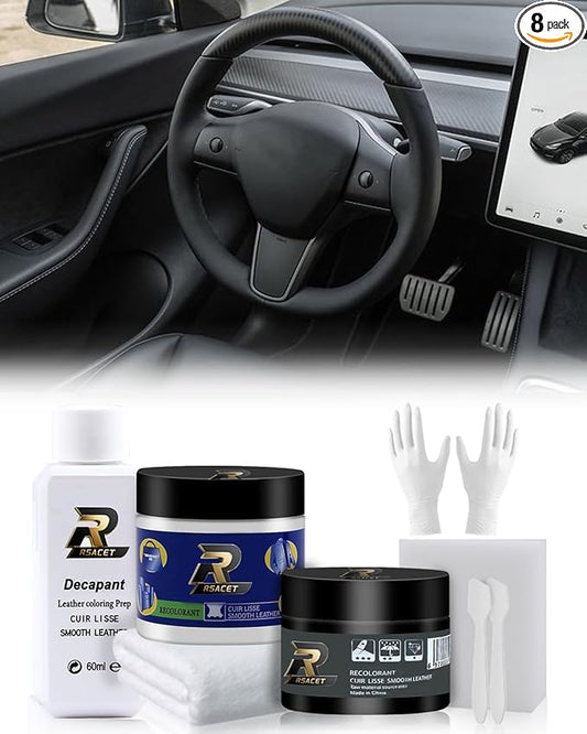 Steering Wheel Repair Kit for Tesla,8PCS Leather Scratch & Color Restorer for Model Y/3/S/X – Fix Tears, Scuffs & Worn Areas, DIY Interior Restoration Kit (Black)