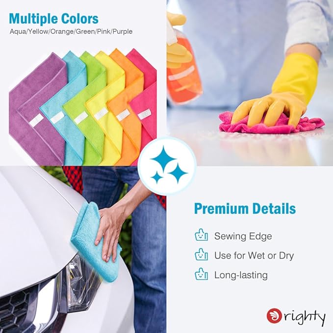 Orighty Microfiber Cleaning Cloth Pack of 120, Microfiber Towels for Cars, Highly Absorbent Car Cleaning Supplies, Lint Free Cloths Clean Rags for Car Care, House, Kitchen, 12x12 inch