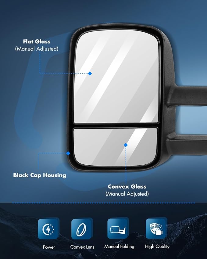 ECCPP Towing Mirrors Tow Mirrors With 2007-2014 For Chevy Silverado For GMC Sierra 1500/2500 HD/3500 Manual Adjusted No Heated No Turn Signal Black Housing Pickup