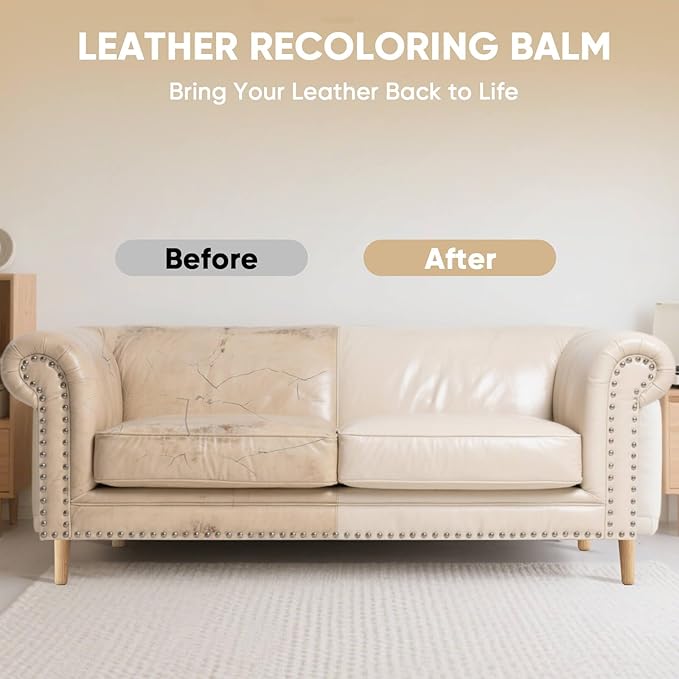 Leather Recoloring Balm - Scratch Repair & Color Restore Kit for Faded Leather, Couch & Car Seats - 10OZ Restorer Balm for Furniture, Auto Interior, Vinyl, Accessories (Beige)