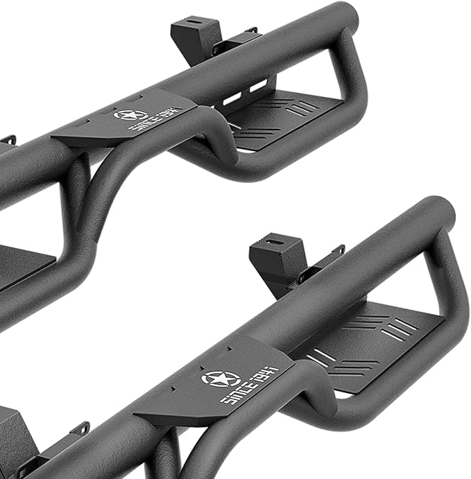 Running Boards Compatible with 2018-2026 Jeep Wrangler JL JLU Unlimited 4 Doors, Two Stairs Design Side Steps Heavy-Duty Steel Nerf Bars Bolt-on Step Plates Rock Sliders Rail, Black