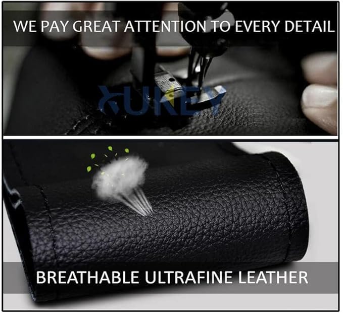 AUTOXBERT 38cm/15 Inch Leather Steering Wheel Cover Stitch On Wrap, Breathable, Anti-Slip Steering Wheel Cover for Nissan Qashqai Toyota Camry RAV4 VW Golf