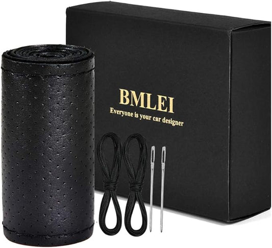 Top Genuine Leather Steering Wheel Cover with Anti-Slip Design, Soft Padding, Universal 15 Inch Auto Car Steering Wheel Stitch on Wrap