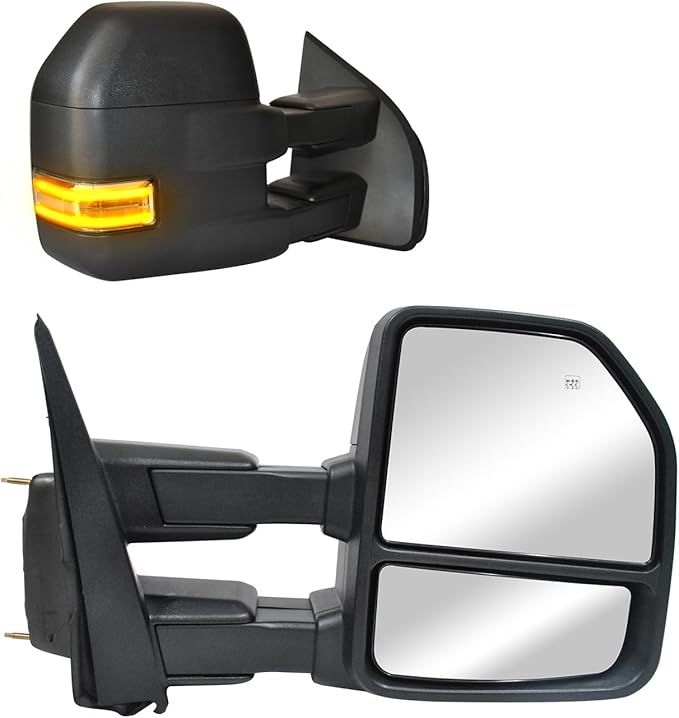 WLLW Towing Mirrors fit for 2015 2016 2017 2018 2019 2020 Ford F150 Pickup Truck Dynamic Signal Light Power Heated Turn Signal 8 Pin Plug Black Cap