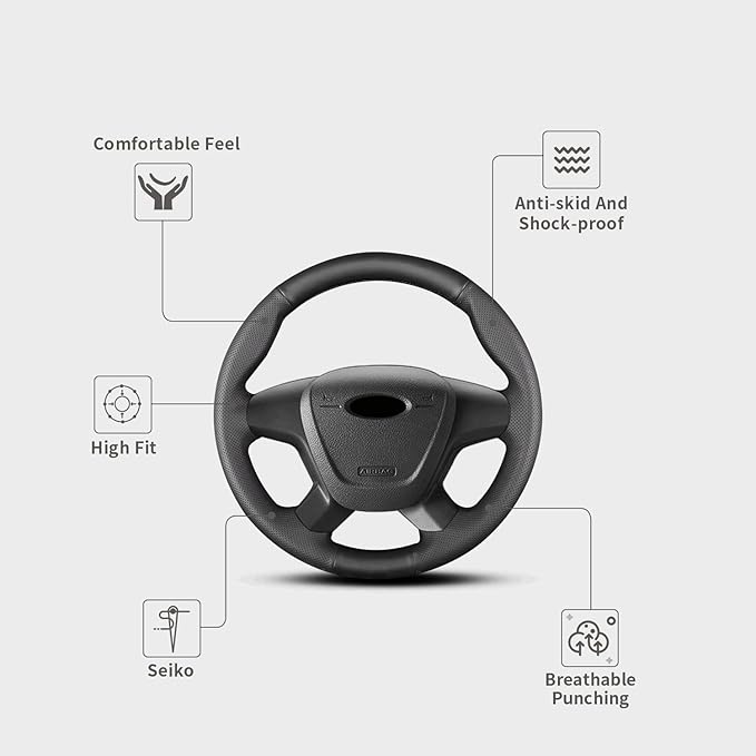 Hand Sewn Steering Wheel Cover,Fit for Ford 2014 Transit Connect Wagon/2013 Transit Custom/2012 Tourneo Custom Concept,Non-Slip Breathable Microfiber Leather Steering Wheel Cover on Wrap DIY