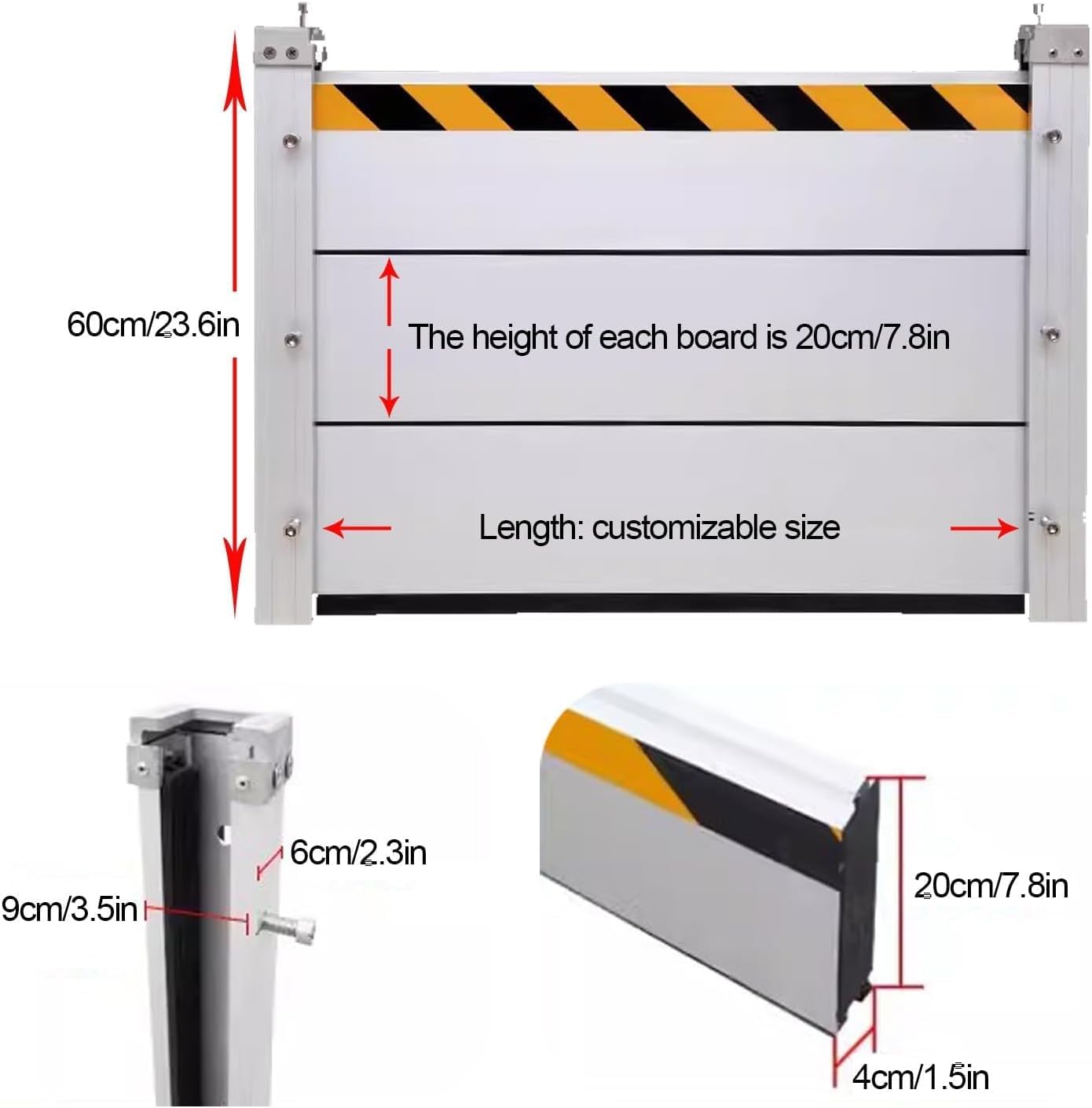 Reusable Heavy Duty Aluminum Flood Barriers for Home Exterior, Flood Protection Barriers Water Barrier Door Quick Detachable Garage Doors Detachable Mobile Rain Water Baffle ( H 23.6 inch L 2.5FT)