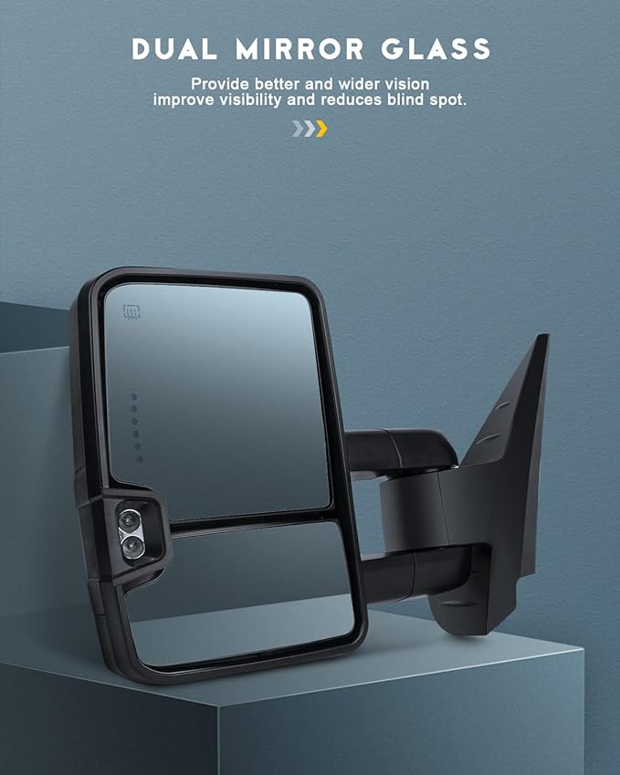 OCPTY Towing Mirrors Power Heated Left Driver Right Passenger Side Tow Mirrors Fit For 2007-13 For Chevy Avalanche 1500 Suburban 1500 2500 Tahoe For Gmc Yukon With Led Turn Signal Light With Black