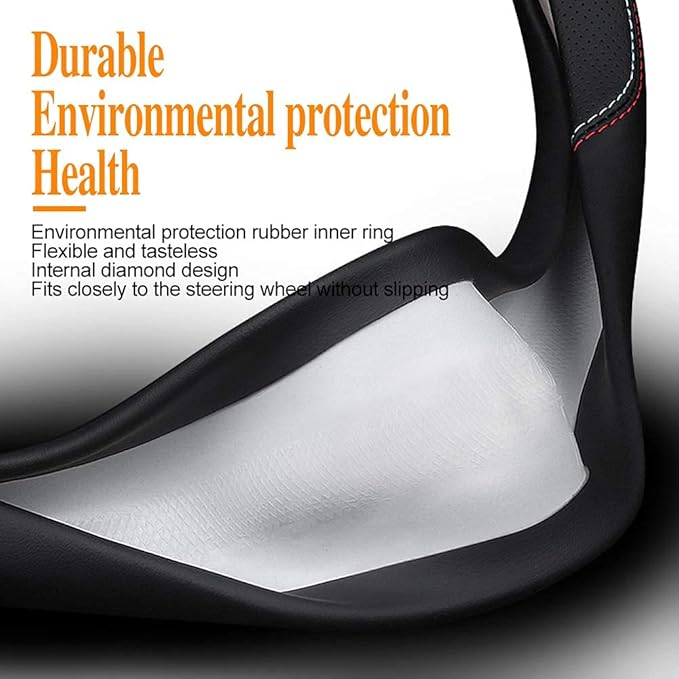 Carodi Latest Nappa Leather car Steering Wheel Cover, Stylish Non-Slip Leather car Interior 15 inches Universal（Black）