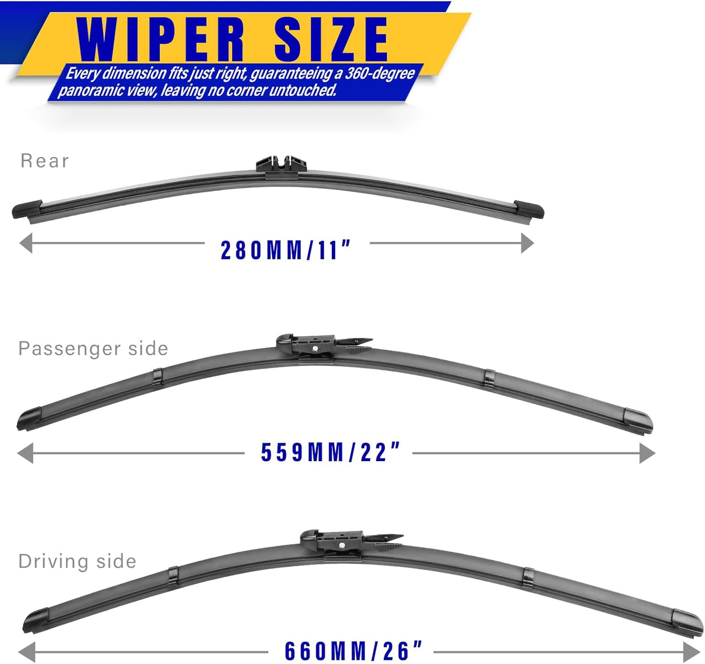 3 wipers Replacement for Ford explorer 2023-2011,Windshield Wiper Blades Original Equipment Replacement - 26"/22"/11" (Set of 3) Pinch Tab