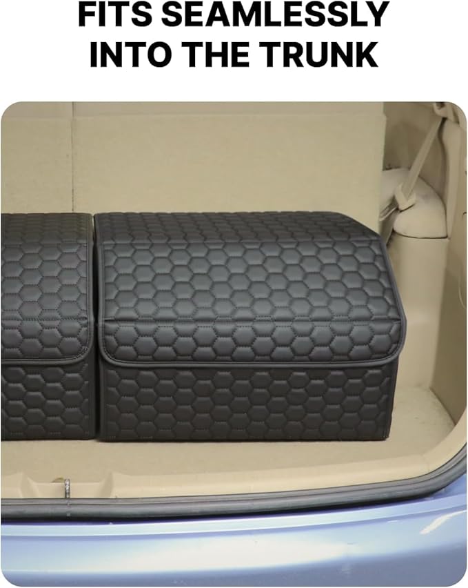 Owleys Cargo Organizer 17.7" - Compact Storage Totes With Lids For SUV, Sedan Or Truck - Durable Car Crate For Travel Essentials - Unique Gifts For Dad (Black 17.7)