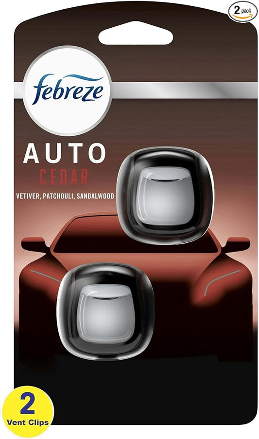 Febreze AUTO Air Freshener Vent Clip Ember, 07 oz. Car Vent Clip, Pack of 2 (CEDAR)