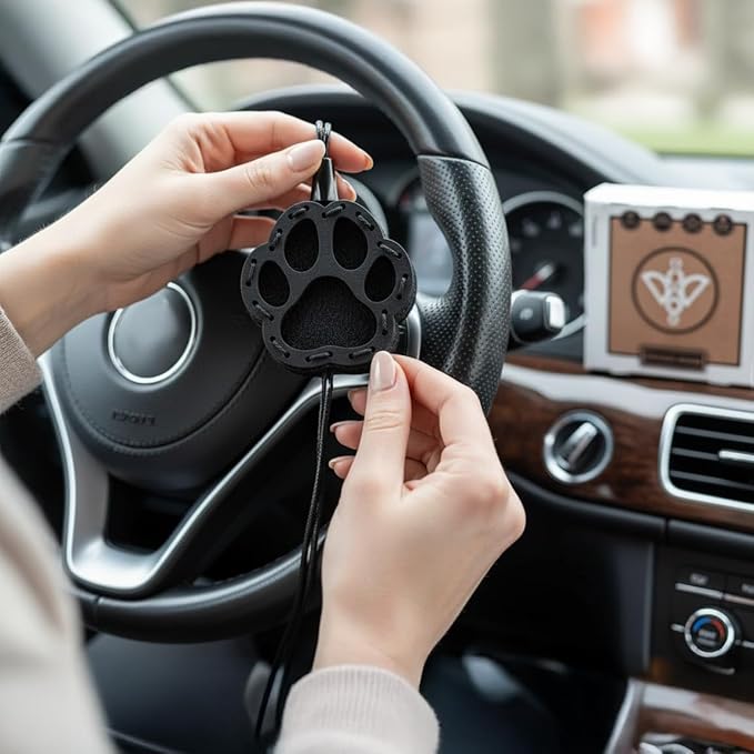 Wood Car Air Freshener — Handmade Car Air Freshener — Paw Designed Fragrance Oil Diffuser in Wooden Gift Box — Aromatherapy Gift Set with Ocean Breeze Fragrance Oil - 10 ml