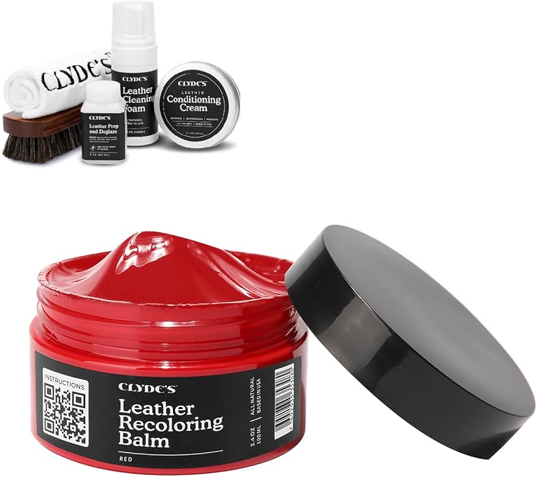 Clyde's™ 4-Step Leather Recoloring Kit | Includes Brush and Lint-Free Towels | Cleans, Restores, and Protects Your Leather