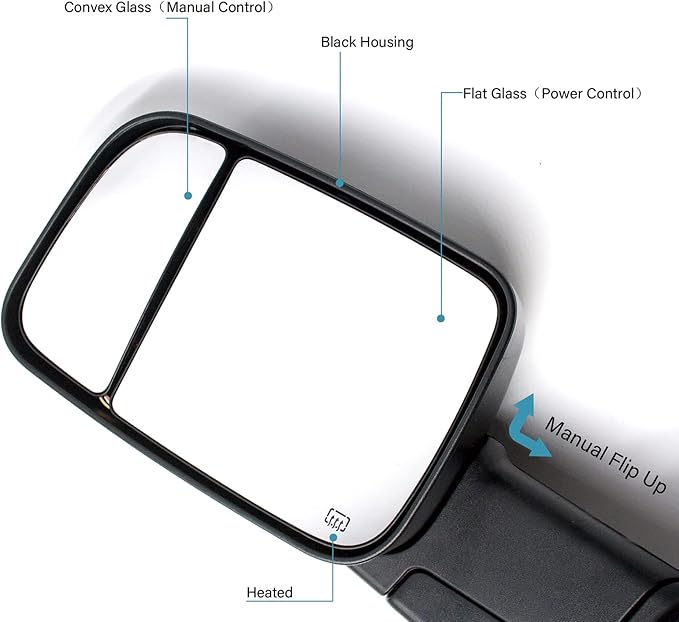 BOOLEE Towing Mirrors Compatible with 2009-2018 Dodge Ram 1500 2500 3500 with Turn Signal Lamp Puddle Light Temperature Sensor Power Heated Pickup Truck Tow Mirrors Black