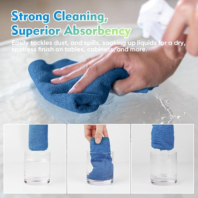 HOMEXCEL Lake Green Microfiber Cleaning Cloth 12 Pack 12.5 x 12.5 inch Microfiber Towels for Cars Ultra Absorbent Car Washing Cloth Lint Free Streak Free Cleaning Rags for Car, Kitchen Window