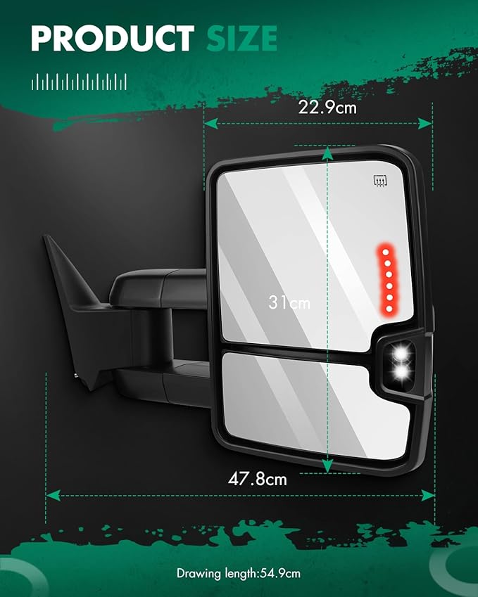 SCITOO Towing Mirrors Tow Mirrors Black Truck fit for 2014-2018 For Chevy For GMC 1500 2015-2019 For Chevy For GMC 2500/3500 HD with Pair LH RH Power Heated LED Signal Running Back Up