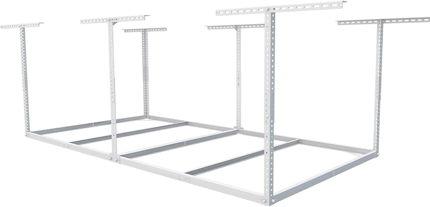 FLEXIMOUNTS 4x8 Overhead Garage Storage Rack without Decking, Garage Storage Organization System, Heavy Duty Metal Ceiling Storage Racks, 600lbs Weight Capacity, White