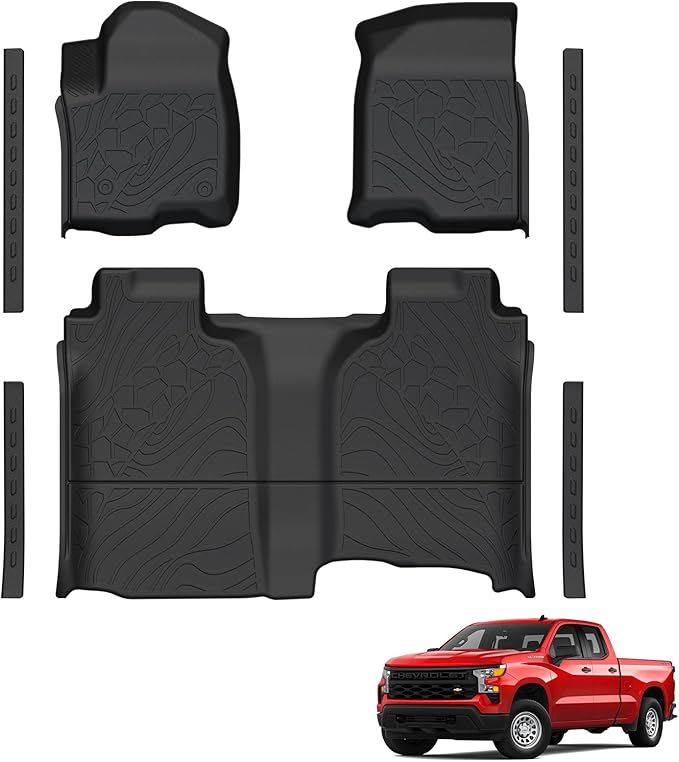 Car Floor Mats Fit for 2019-2025 2026 Chevy Silverado/GMC Sierra 1500, 2020-2026 2500HD/3500 HD Crew Cab (Fit Rear Row Without Under-Seat Storage), All Weather Truck Liners Accessories