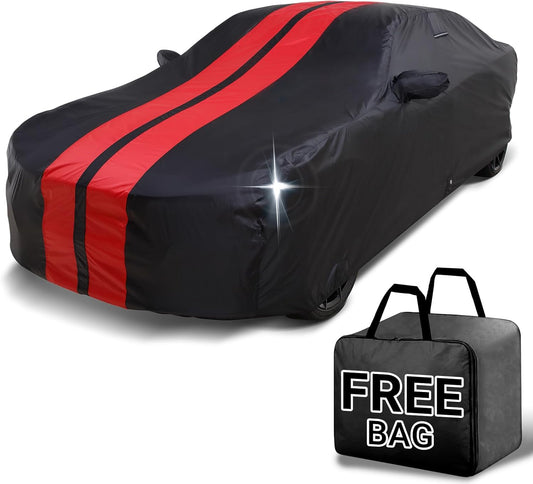 iCarCover Custom Car Cover for Chevy Cobalt (2005-2010) Waterproof All Weather Rain Snow UV Sun Protector Full Exterior Indoor Outdoor Car Cover (Stripe - Black/Red)