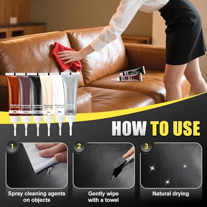 Advanced Leather Repair Gel, 2025 new Leather Repair Kit for Car Seats & Furniture - Repairs Tears/Holes/Cat Scratches on Leather Couch/Sofa/Car Interior, Includes Leather Filler & Brush (Brown)