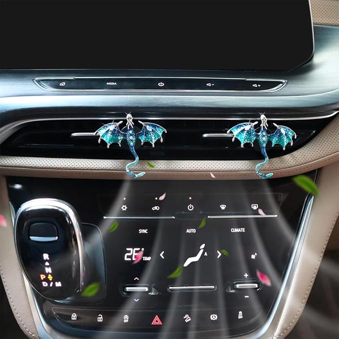 Bling Wyvern Car Air Freshener Vent Clips,2pcs Alloy Blue Enamel Dragon Vent Clips Car Accessories,Refillable Car Diffuser with Felt Mads,Coffee Fragrance Tablets