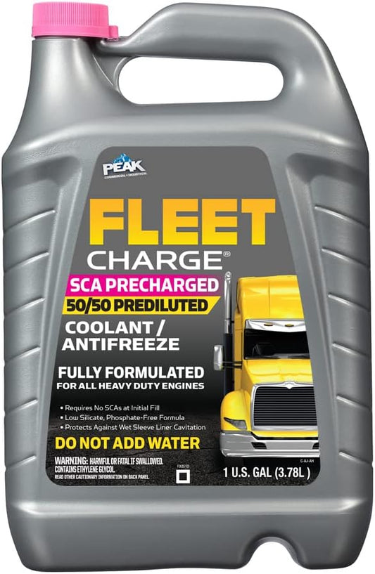 PEAK Fleet Charge SCA Precharged 50/50 Prediluted Antifreeze and Coolant for All Heavy Duty Engine Cooling Systems, 1 Gal.