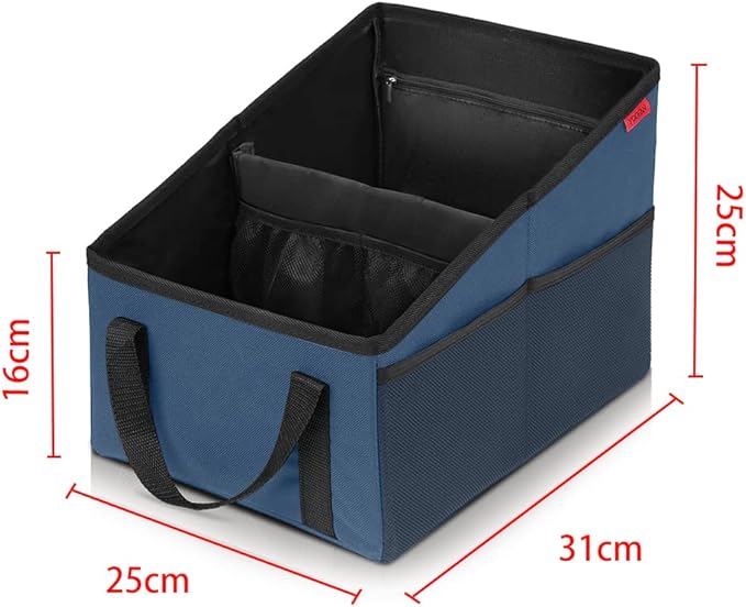 Car Seat Organizer - Passenger Seat Organizer, Collapsible Small Car Seat Storage Organizer for Console Front or Back, Automotive Backseat Organizer with Belt 4 Cup Holders for Kids Accessories, Blue
