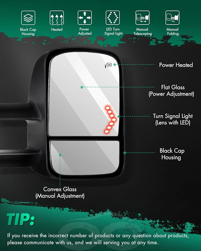 SCITOO Towing Mirrors Fit for Chevy for GMC Exterior Accessories Mirrors fit 2003-2006 for Chevy for Silverado/Suburban/Sierra 1500 2500 3500 (Just Fit 07 Classic) with Arrow Turn Signal Heated Power
