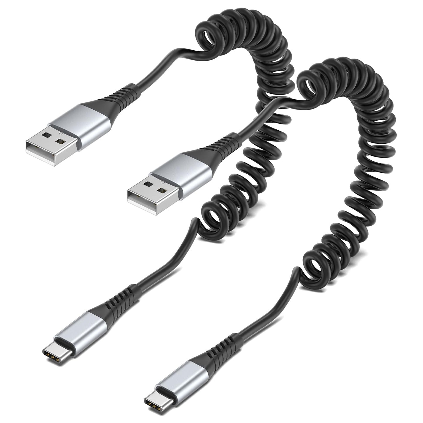 Coiled USB C Cable, 2 Pack USB Type C Coiled Cable for Car Short USB C Retractable Cable for iPhone 15 Pro Max, Samsung Galaxy S23 S22, Moto G8, Google Pixel, USB C Carplay Cord for Android Auto