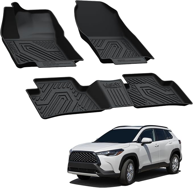 LASFIT Floor Mats Custom Fit for Toyota Corolla Cross 2022-2026（Fit Hybrid Not Fit Gasoline）, All-Weather Protection TPE 1st & 2nd Row Car Liners for Toyota Accsessories, Easy to Clean, Black