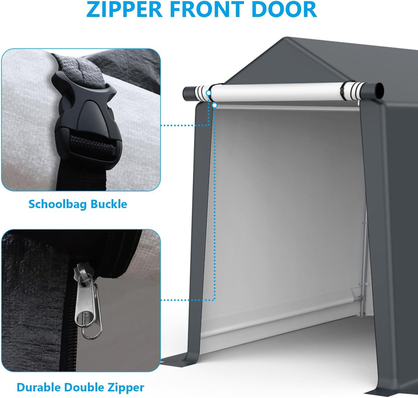 6x8FT Outdoor Storage Shelter Carport, Portable Shelter Heavy Duty Storage Shed Carport with Roll-up Zipper Door for Bike, Motorcycle, Garden Storage, Waterproof and UV Resistant, Gray