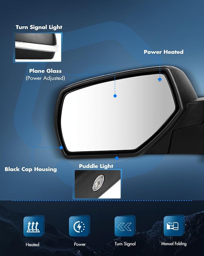 ECCPP Towing Mirrors Tow Mirrors Fit For 2014-2018 For Chevy For Silverado For GMC For Sierra A Pair With Power Heated Turn Signal On Cover Clearance lamp Puddle light Manual Folding Black Texture