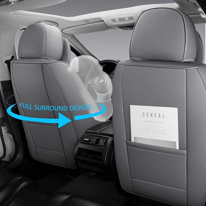 NS YOLO Full Coverage Leather Car Seat Covers for Cars,SUVs and Pick-up Trucks,Car Seat Protector,Automotive Seat Covers,Car Seat Cushion,Grey Seat Cover,Front Seat Cover for 2 Seats