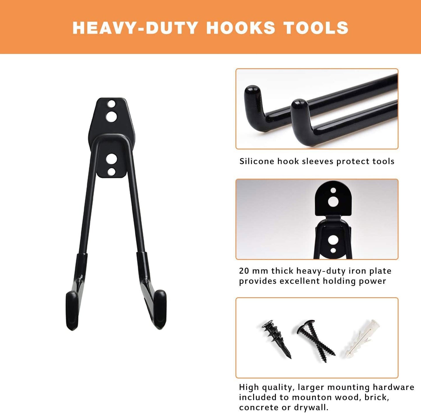 Garage Storage Hooks - 7.5 Inch Long Wall Mount Hanger, Garage Organizer Heavy Duty Utility Hooks for Ladder, Ski, Chairs, Garden Tool, Bulk Items