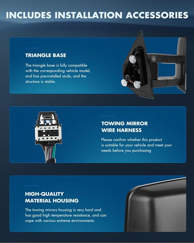 ECCPP Towing Mirrors Tow Mirrors With 2007-2014 For Chevy Silverado For GMC Sierra 1500/2500 HD/3500 Power Adjusted Heated Led Turn Signal Running Width Light Black Pickup Truck