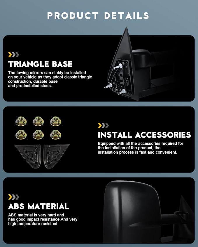 OCPTY Tow Towing Mirrors Manual Telescoping Side Door Mirror For 1999-2007 Silverado Sierra (07 Classic Models), 2000-2006 Suburban Tahoe Yukon Xl Yukon Pair Set Black View Mirror